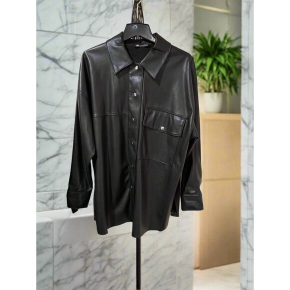 Zara Oversized Faux Leather Shirt Jacket - Picture 2 of 5